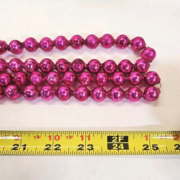 Vintage 15mm Christmas Tree Garland Larger Bead Mercury Glass Strand Pink 100" - Picture 7 of 10